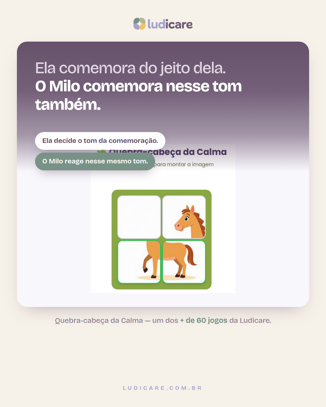 Ela comemora do jeito dela. O Milo comemora nesse tom também.